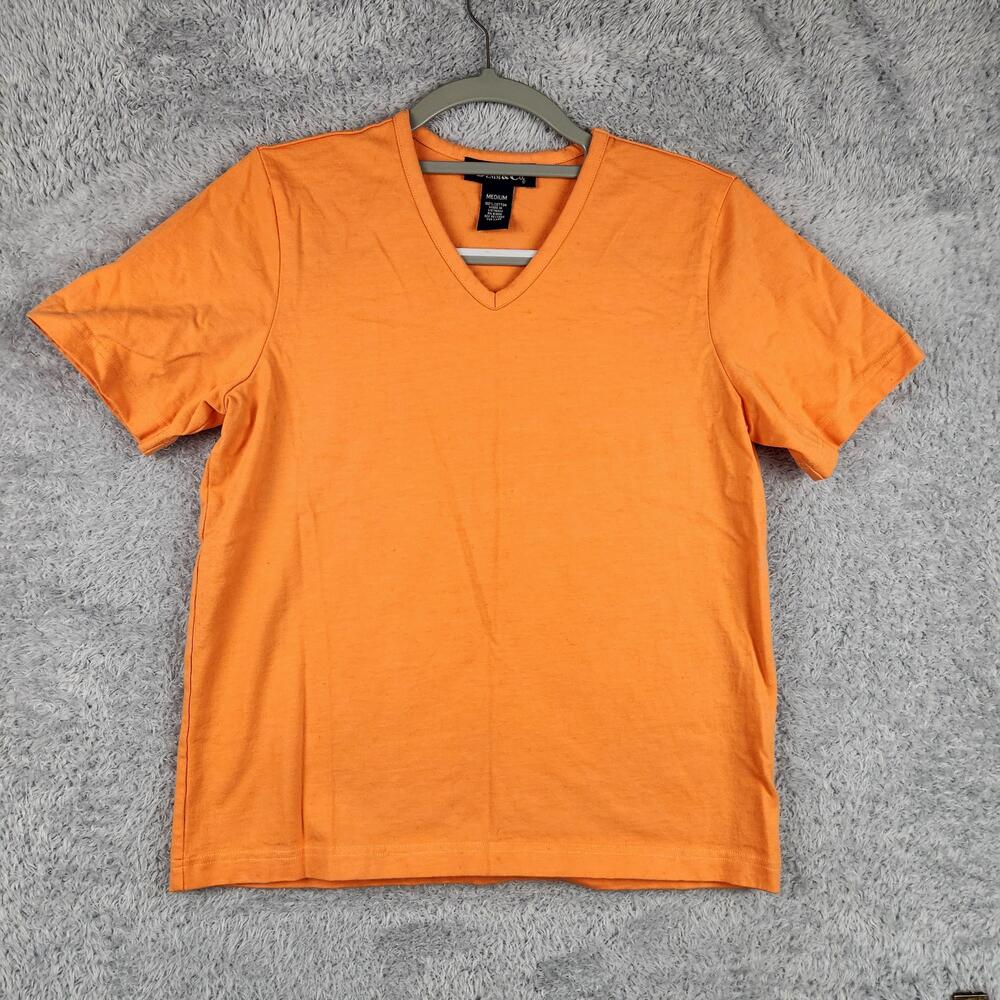 Vintage Denim & Co Shirt Womens Medium Orange V Neck Short Sleeve Top 90s Y2k